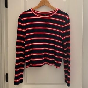 Halogen: Striped Long Sleeve Crew Neck Top